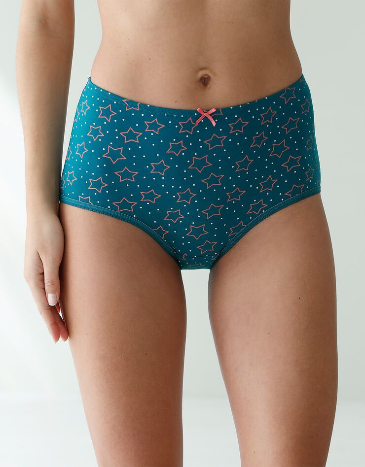 Culotte coton maxi imprimée "étoiles" - lot de 6 (vert / corail) Culotte coton maxi imprimée "étoiles" - lot de 6 (vert / corail)