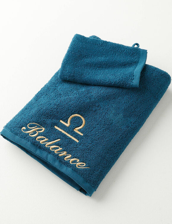 Serviettes de bain brodées Balance - 420g/m2 (bleu paon)