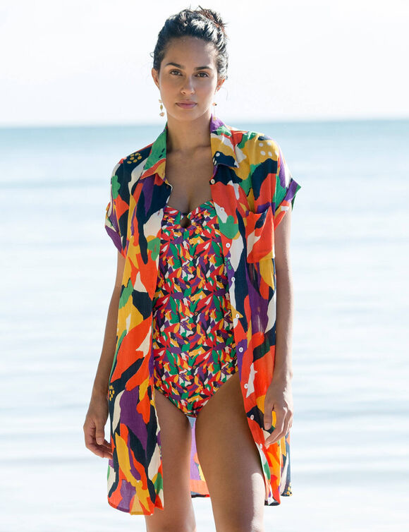 Robe de plage imprimée, crépon (multicolore)