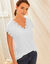 T-shirt uni col V macram&eacute; (blanc)