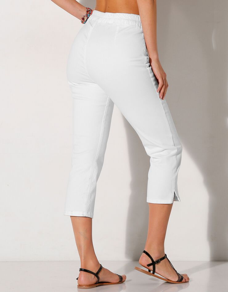 Pantacourt toile stretch - effet ventre plat (blanc)