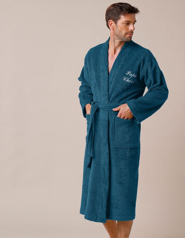 Peignoir mixte adulte uni coton éponge bouclette col kimono personnalisé (bleu paon) Peignoir mixte adulte uni coton éponge bouclette col kimono personnalisé (bleu paon)
