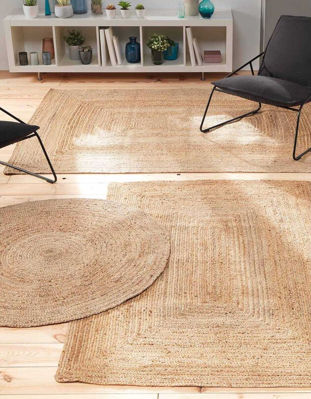Tapis rectangulaire uni en jute (beige)