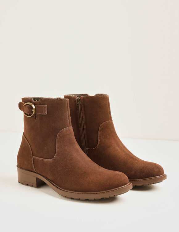 Boots croûte de cuir style motardes  (chocolat)
