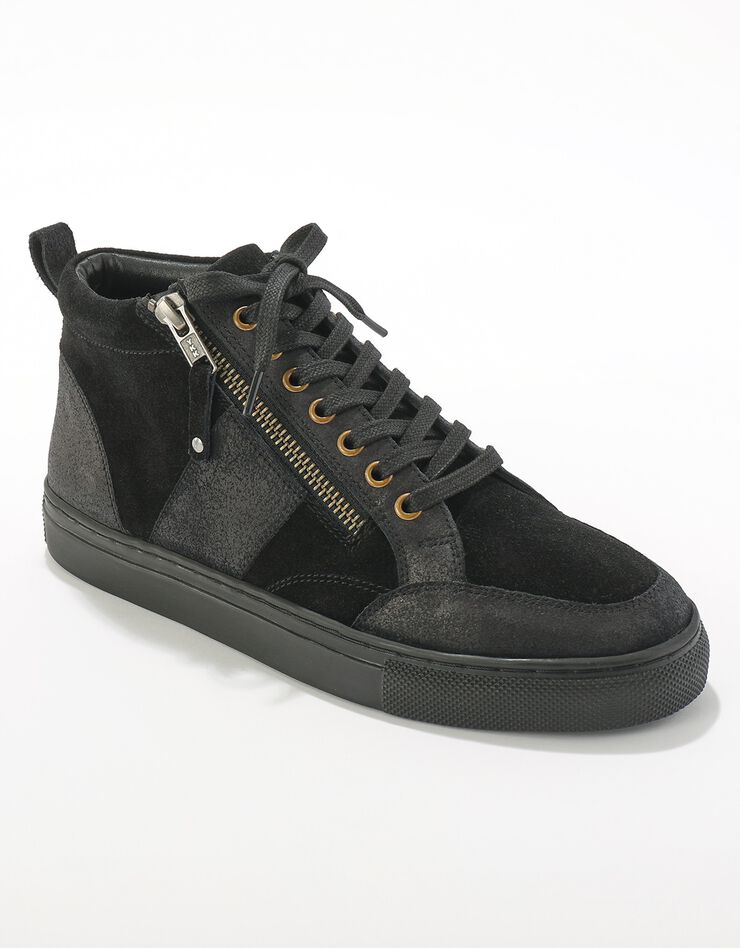 Baskets montantes zippées en cuir et croûte de cuir (noir) Baskets montantes zippées en cuir et croûte de cuir (noir)
