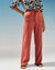 Pantalon droit large ceinturé, tissu fluide (terracotta)