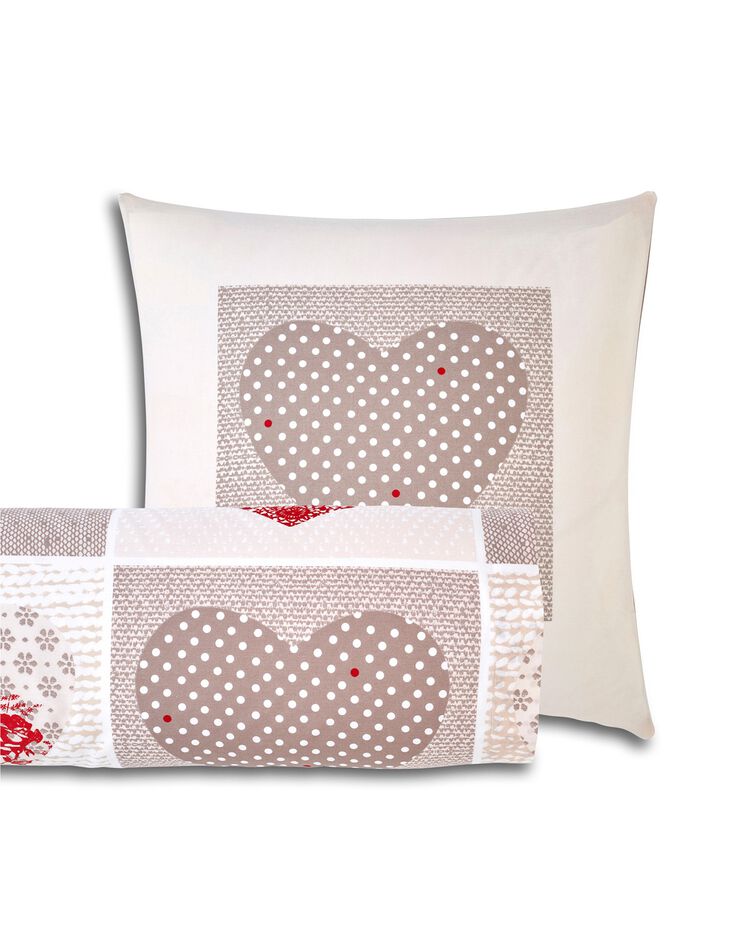 Linge de lit Lovely en flanelle imprimé coeurs  (taupe / rouge)