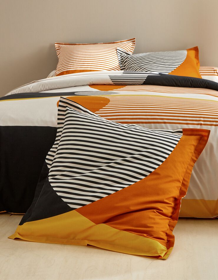 Linge de lit Nico en coton imprimé rayures style graphique (miel)