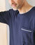 Chemise de nuit coton passepoils contrast&eacute;s (marine)