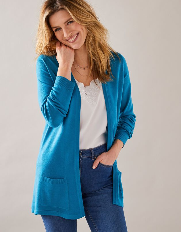Gilet porter ouvert toucher cachemire (bleu prusse)