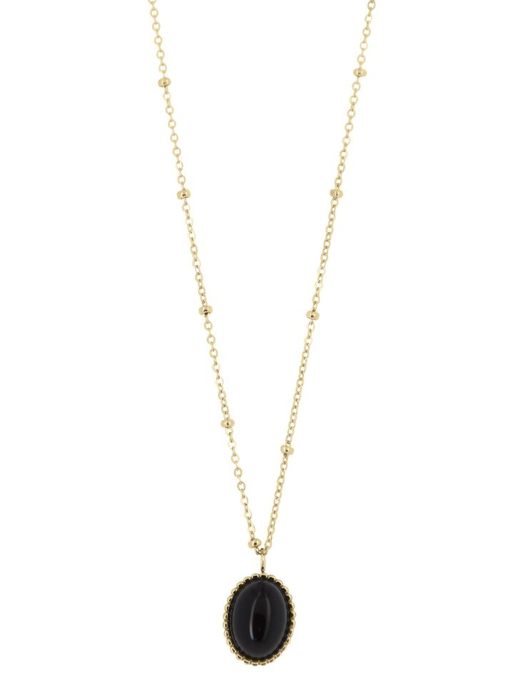 Pendentif acier doré et obsidienne (agate noir) Pendentif acier doré et obsidienne (agate noir)