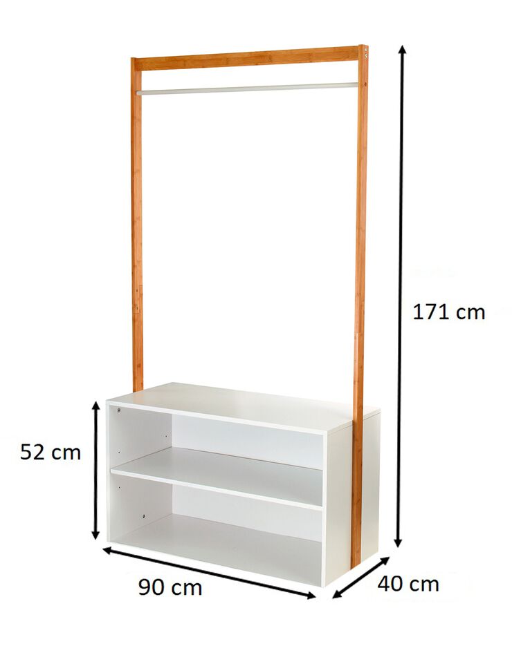 Penderie YOLTY bambou et bois blanc – 3 étagères (blanc)