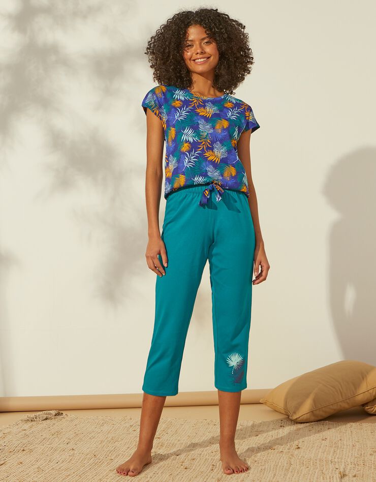 Pantacourt de pyjama en coton - uni tropical (émeraude)