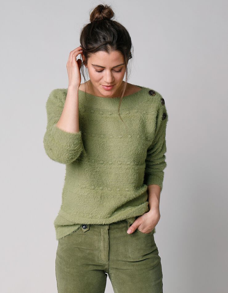 Pull col bateau maille poilue fantaisie (vert mousse) Pull col bateau maille poilue fantaisie (vert mousse)