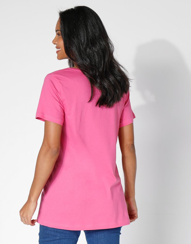 Tee-shirt uni col rond en coton bio(1), éco-responsable (rose) Tee-shirt uni col rond en coton bio(1), éco-responsable (rose)