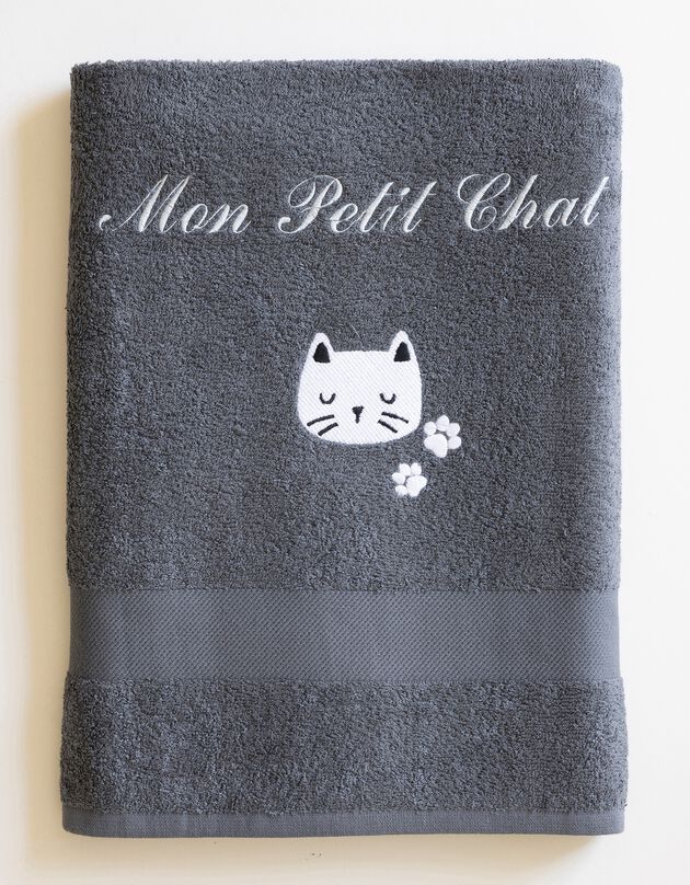 Collection éponge enfant brodée chat personnalisable coton (anthracite)