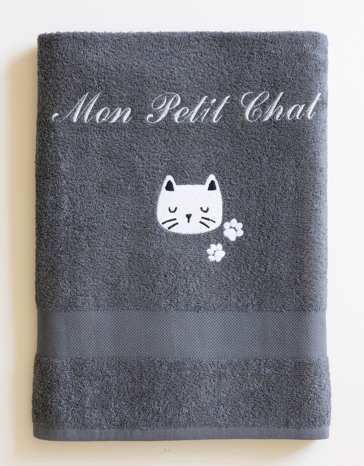 Collection éponge enfant brodée chat personnalisable coton (anthracite)