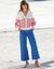 Pantalon large raccourci uni (bleu dur)