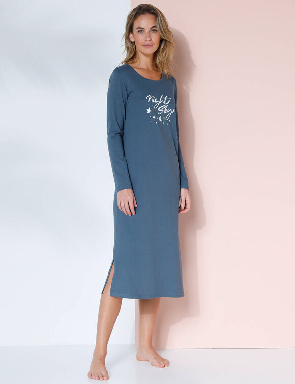 Chemise de nuit longue manches longues imprimé "night" (bleu foncé)