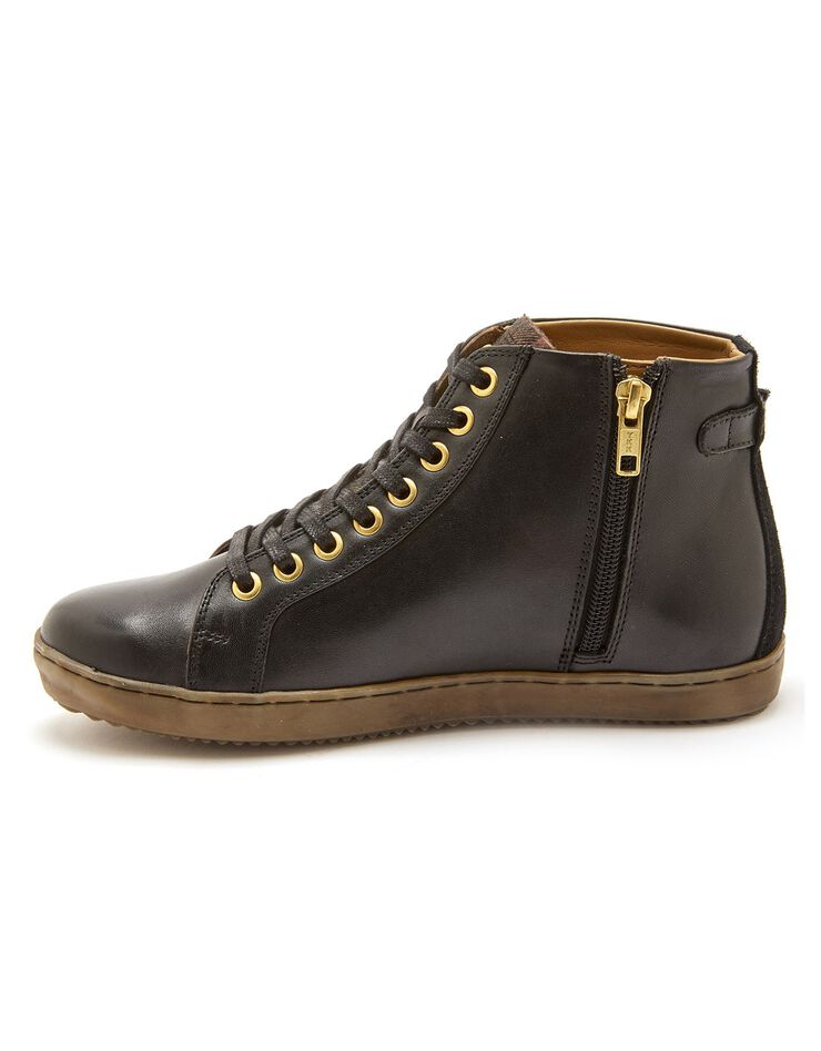 Baskets montantes zippées à lacets largeur confort en cuir (noir) Baskets montantes zippées à lacets largeur confort en cuir (noir)