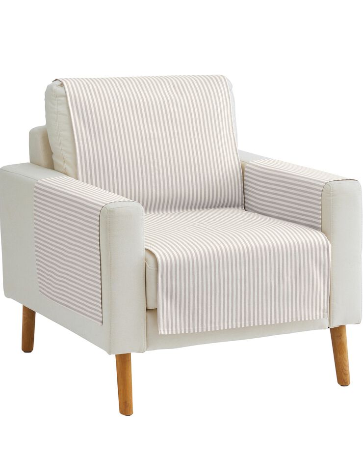Protège-salon rayé coton polyester effet lin (beige) Protège-salon rayé coton polyester effet lin (beige)