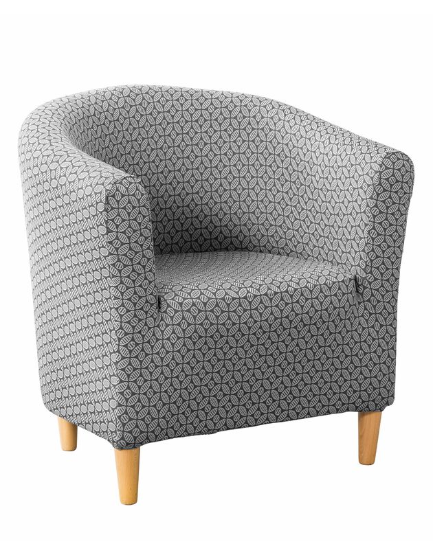 Housse fauteuil cabriolet microfibre bi-extensible motif géométrique (gris)