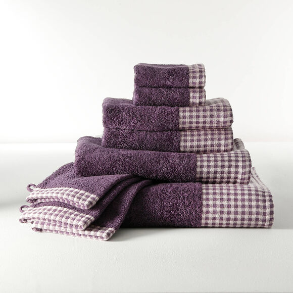 Collection serviettes de bain 420 g/m&sup2; liteau tiss&eacute; motif vichy (aubergine)