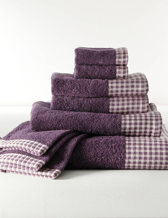 Collection serviettes de bain 420 g/m&sup2; liteau tiss&eacute; motif vichy (aubergine)
