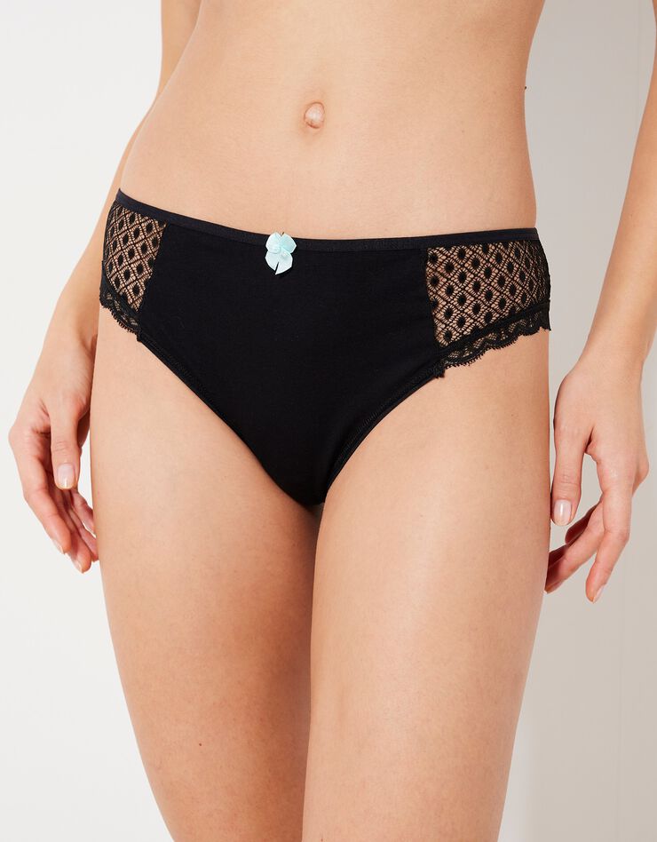 Culotte midi dentelle coton uni Tropea - lot de 4 (noir + bleu)