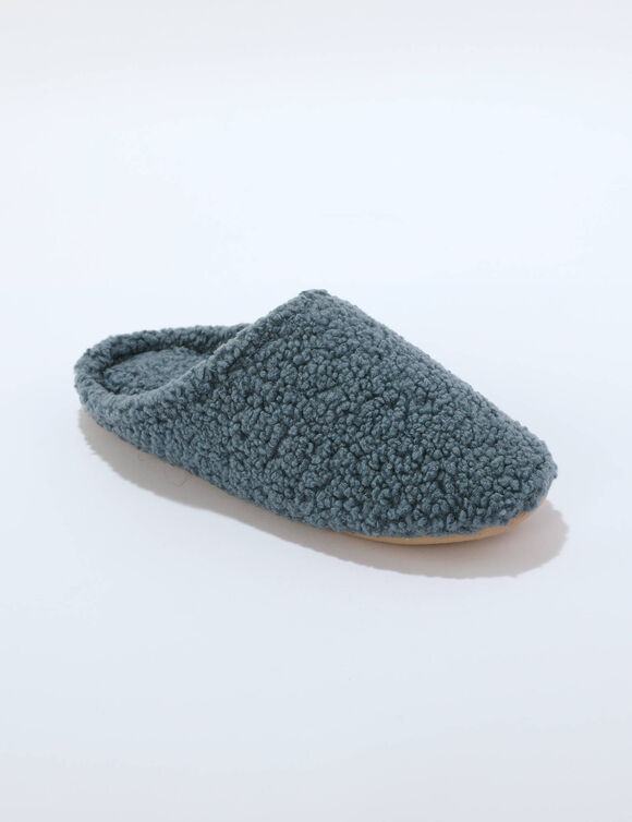 Mules fourrées, en bouclette sherpa (bleu)