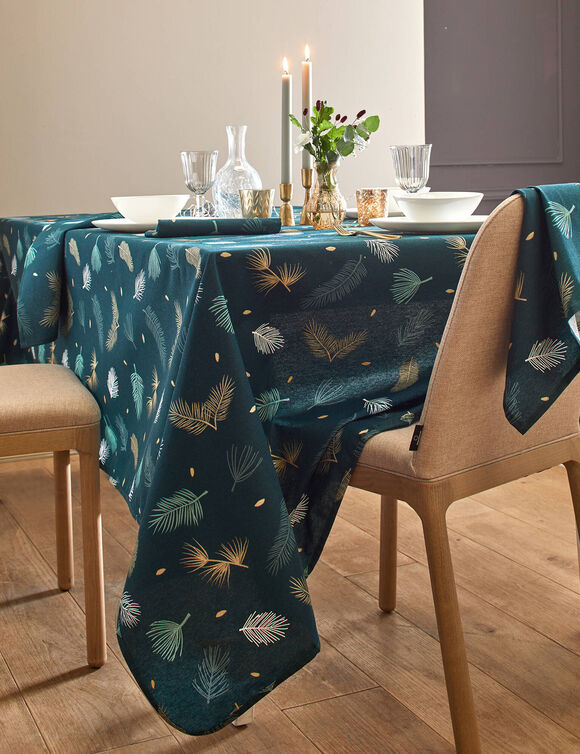 Nappe imprimée feuillage doré (vert / doré)