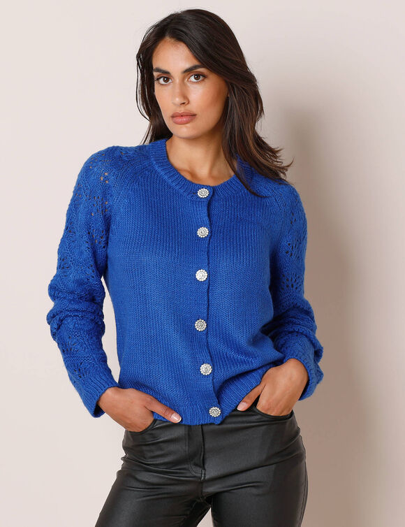 Cardigan boutons "bijoux" (bleu roy)