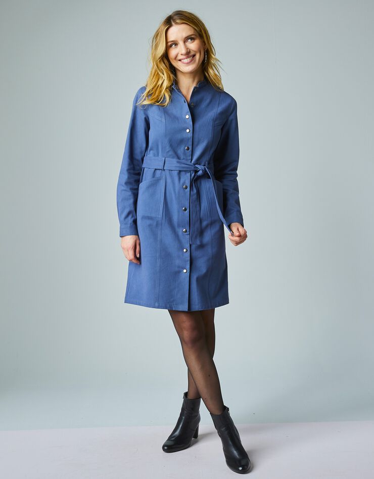 Robe-chemise pressionnée esprit saharienne (bleu jean) Robe-chemise pressionnée esprit saharienne (bleu jean)