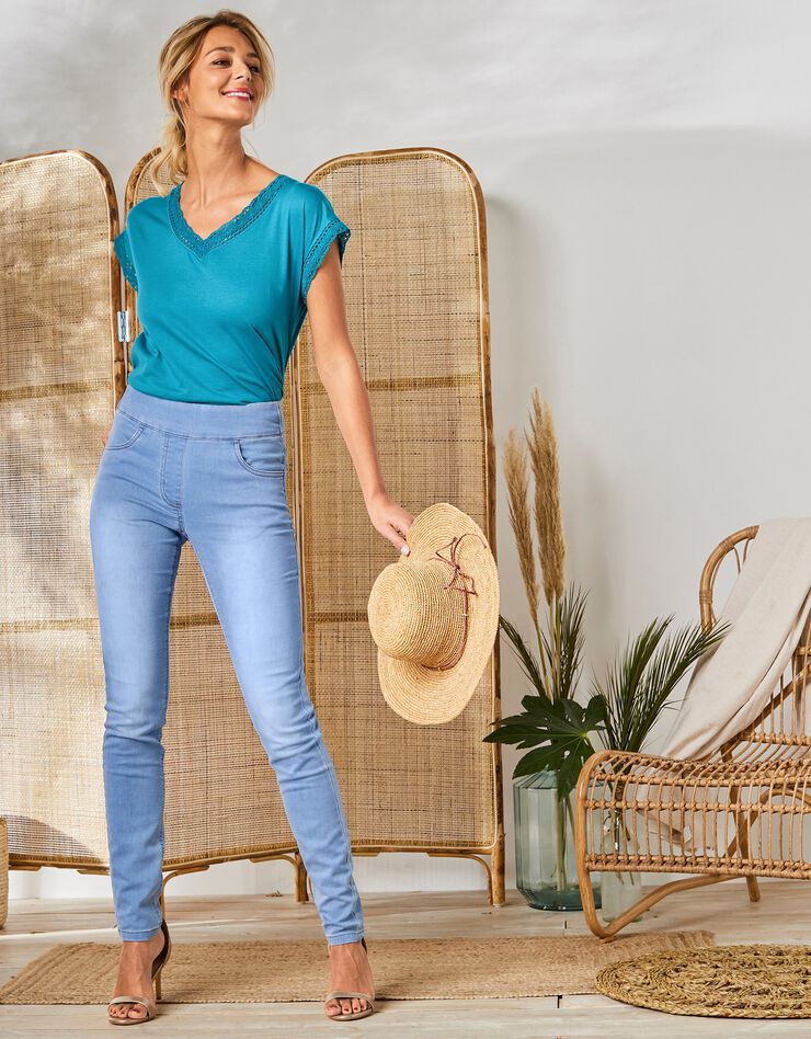 Jegging fuselé ultra stretch, maille effet jean (bleached)