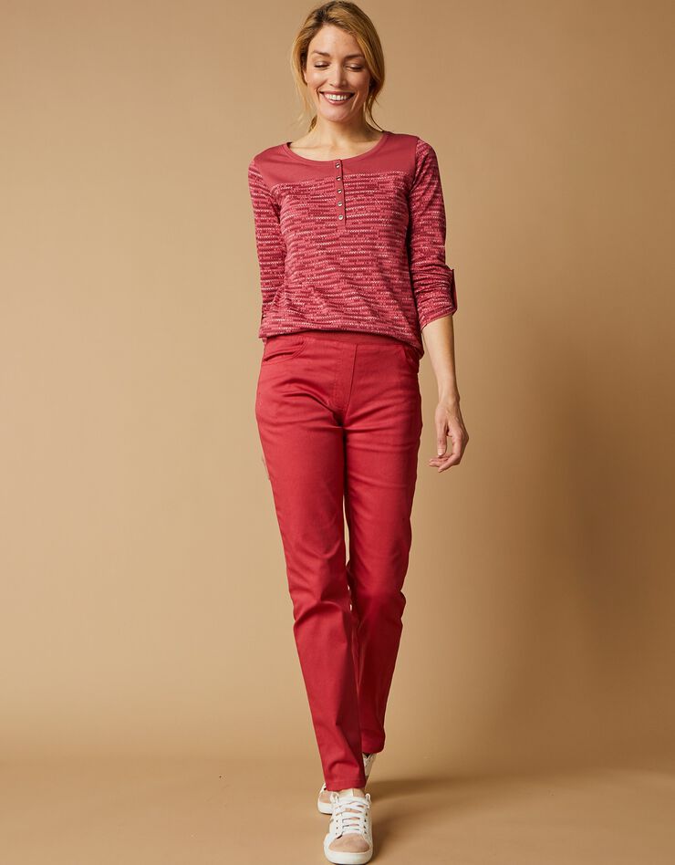 Tee-shirt col tunisien imprimé chiné (cerise chiné) Tee-shirt col tunisien imprimé chiné (cerise chiné)