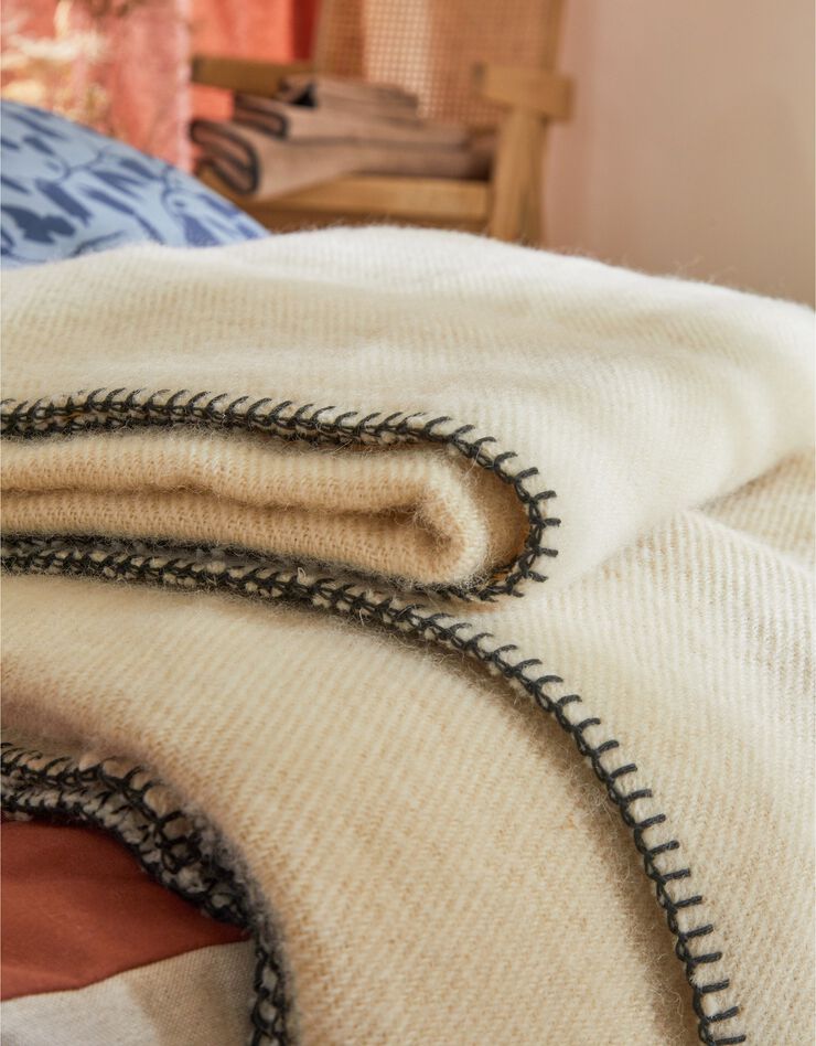 Couverture en pure laine 420g/m2 fabrication française, collection "Intemporelle" (naturel)