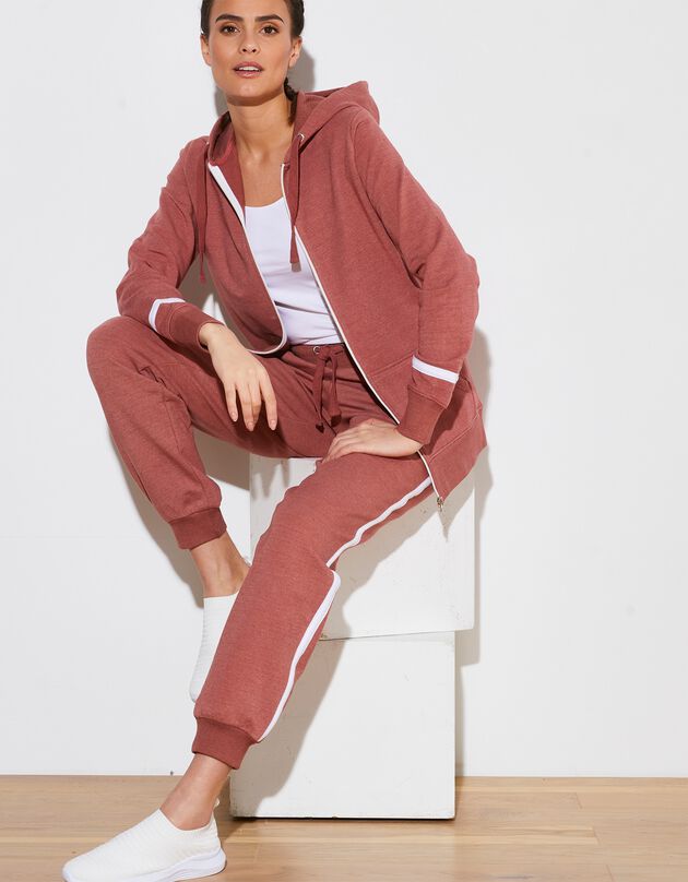 Sweat zippé en molleton gratté intérieur, avec capuche doublée (bois de rose / écru) Sweat zippé en molleton gratté intérieur, avec capuche doublée (bois de rose / écru)