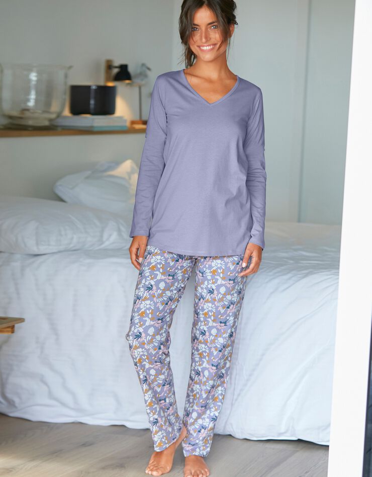 Tee-shirt pyjama manches longues uni (parme grisé)