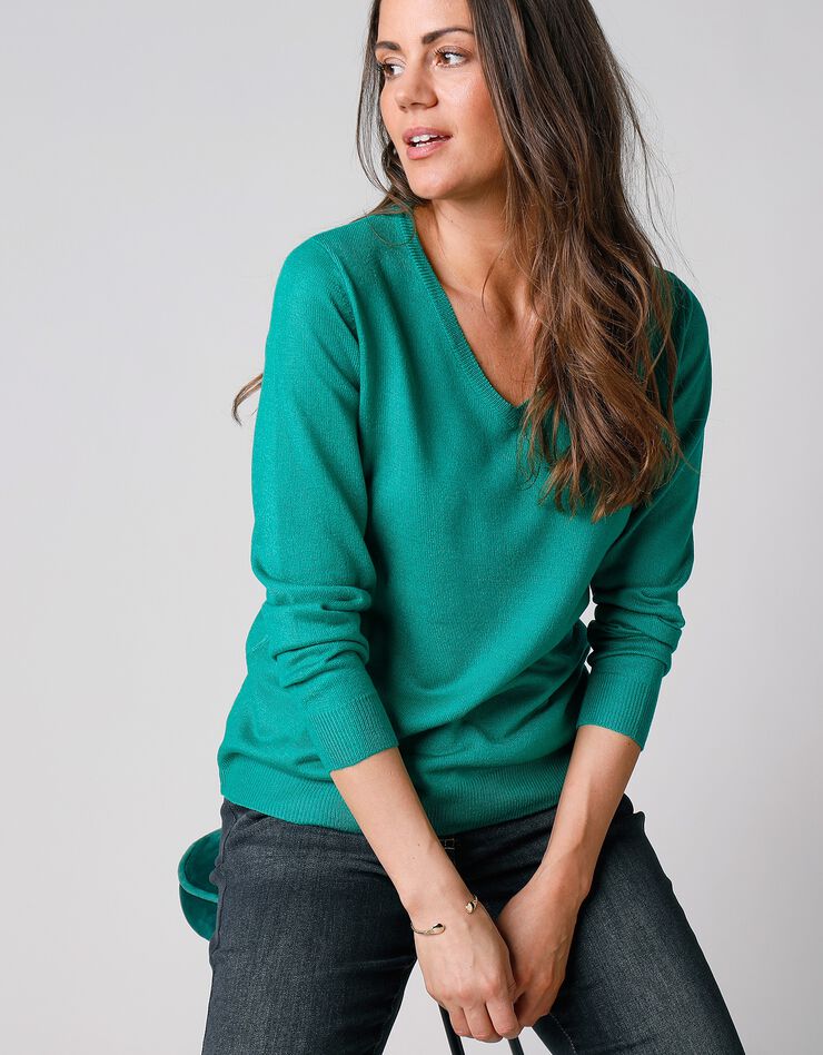 Pull col V toucher cachemire (vert pomme)