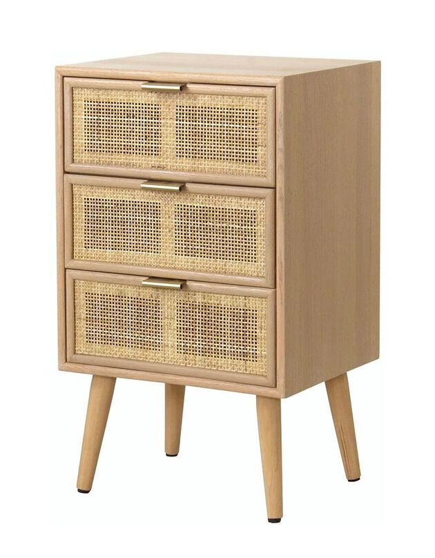 Commode 3 tiroirs RANAË - bois et cannage rotin (naturel)