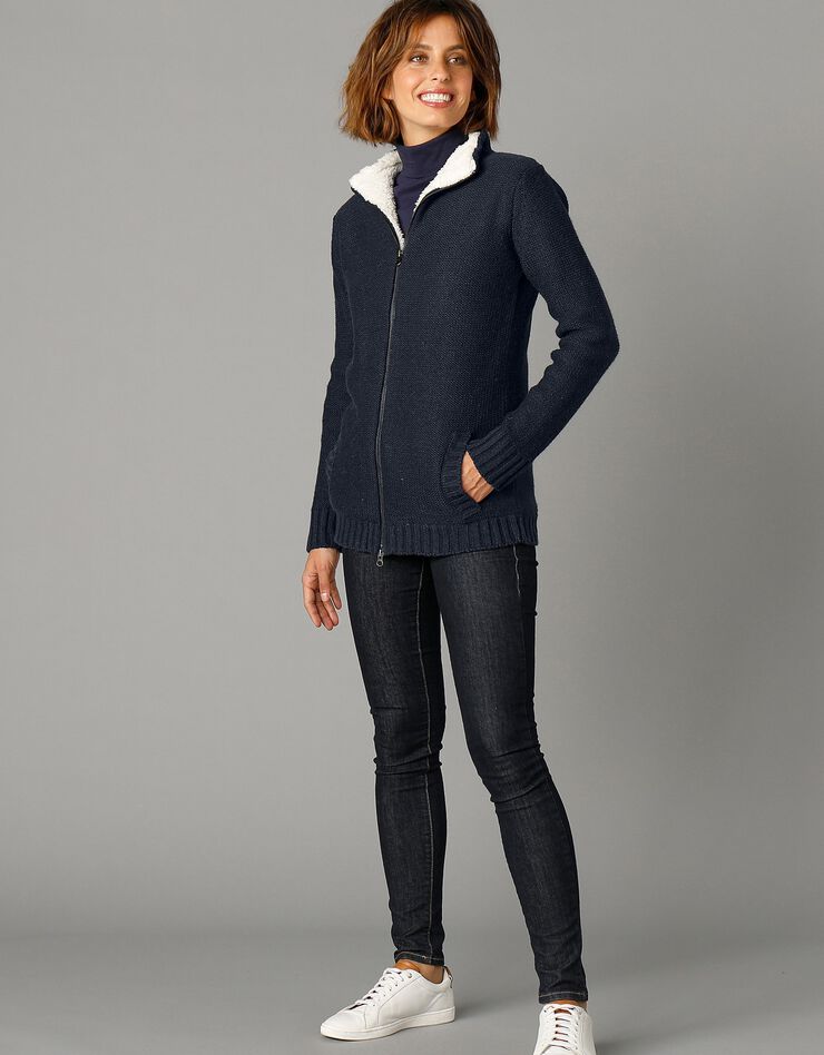 Gilet zippé 30% laine fourré "maille peluche" (marine) Gilet zippé 30% laine fourré "maille peluche" (marine)