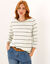 T-shirt ray&eacute; manches 3/4, maille jersey (&eacute;cru / vert amande)