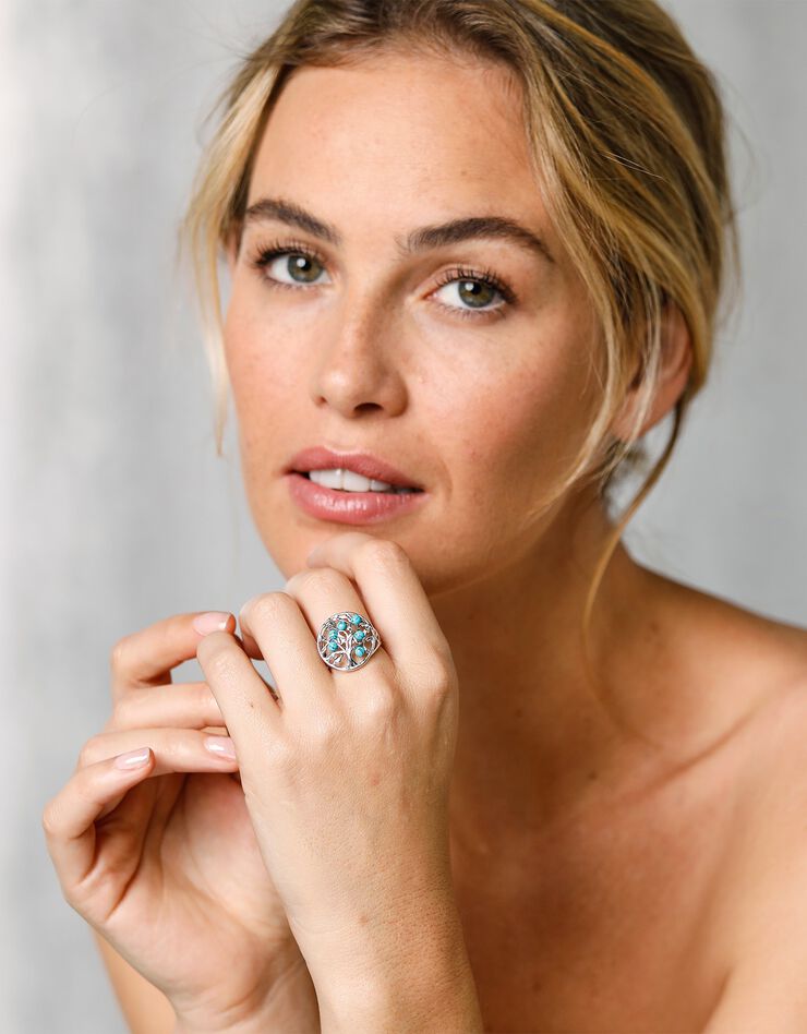 Bague ajustable pierre turquoise et argent (turquoise)