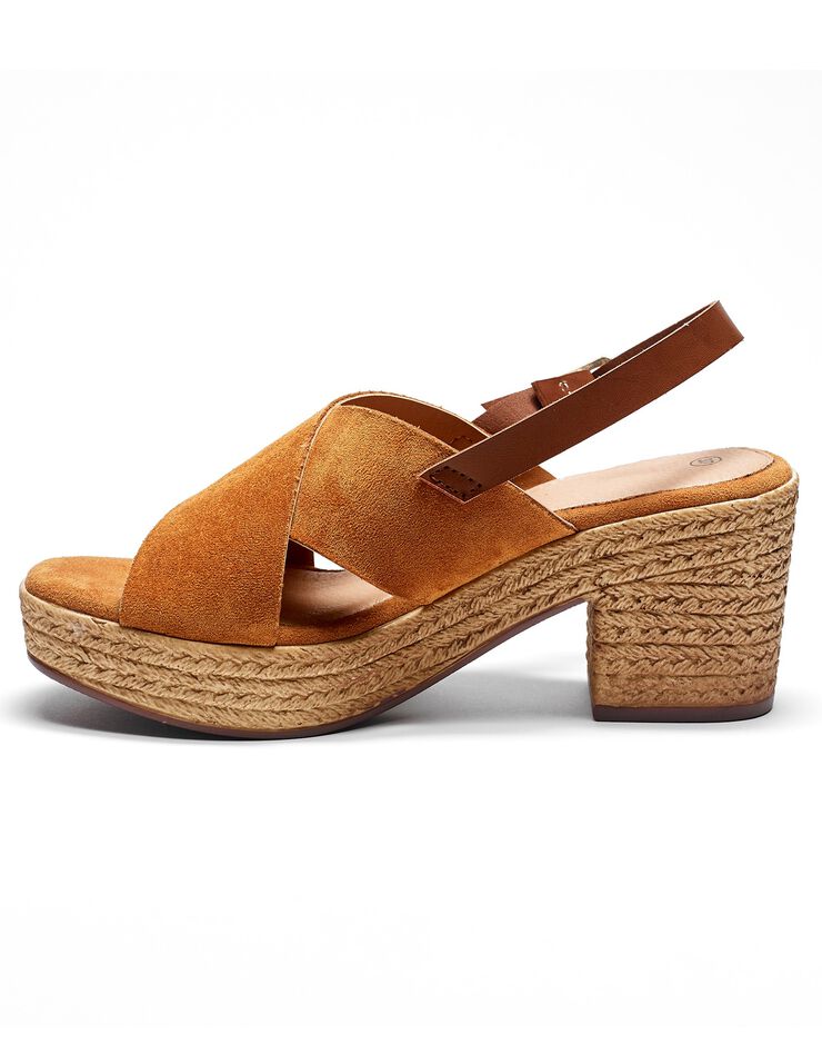 Sandales compensées dessus croisé caramel (caramel)