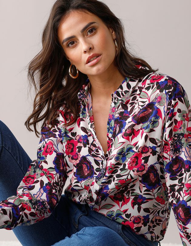 Chemisier boutonné imprimé fleurs en polyester recyclé(1) (écru / rose)