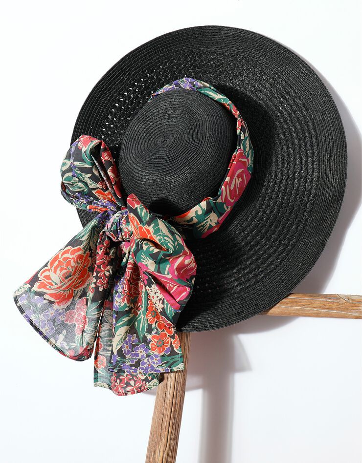 Foulard fabriqué en France imprimé grosses fleurs, 198x38 cm  - coton  (noir)