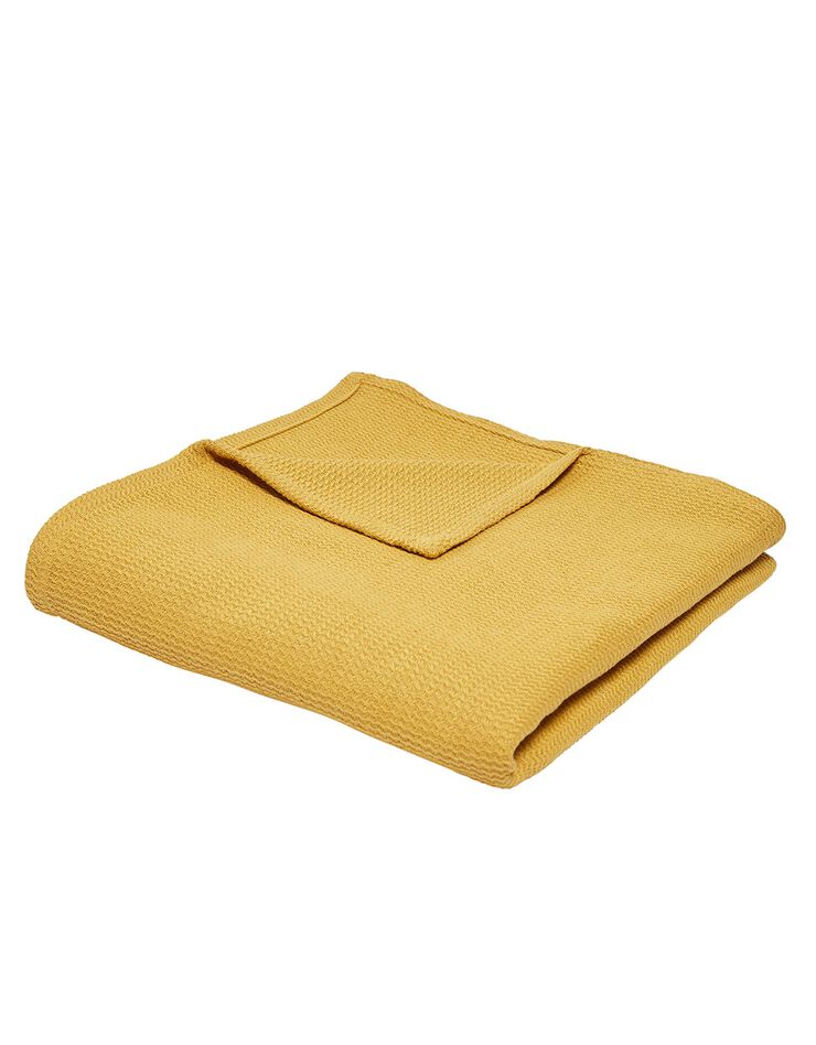 Jeté de canapé ou plaid uni nid d’abeille - coton (ocre)