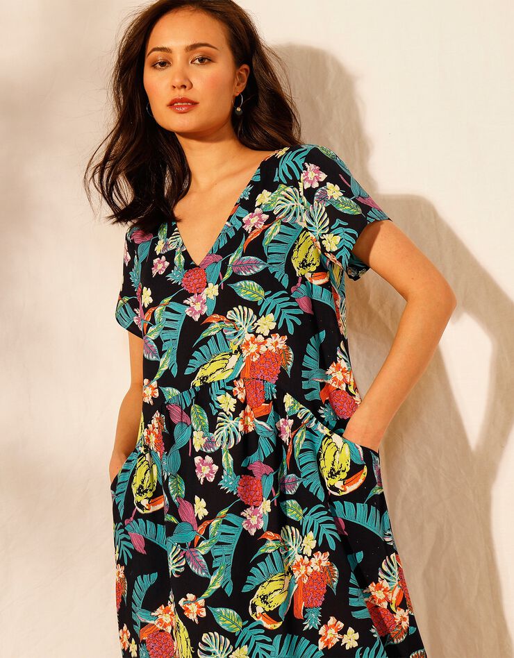 Robe ample en viscose imprimée manches courtes (marine / turquoise) Robe ample en viscose imprimée manches courtes (marine / turquoise)