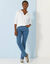 T-shirt col tunisien manches 3/4, broderie anglaise (blanc)