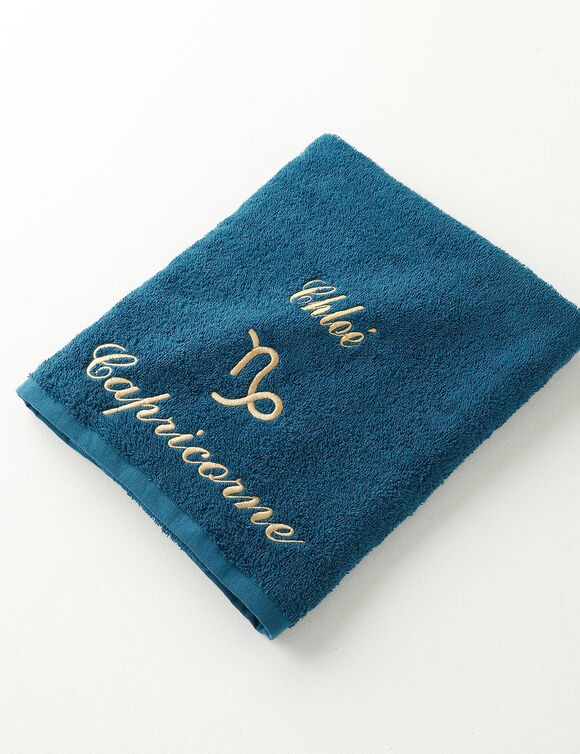 Serviettes de bain brod&eacute;es signe astrologique, &agrave; personnaliser - 420g/m2 (capricorne)